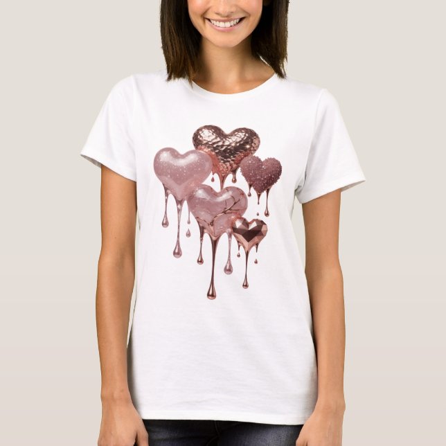 Déclaration T-shirt Rose Or Argent Cœurs Slogan (Devant)