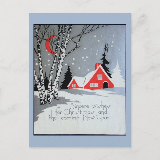 Déco carte postale de Noël avec maison et lune (Devant)