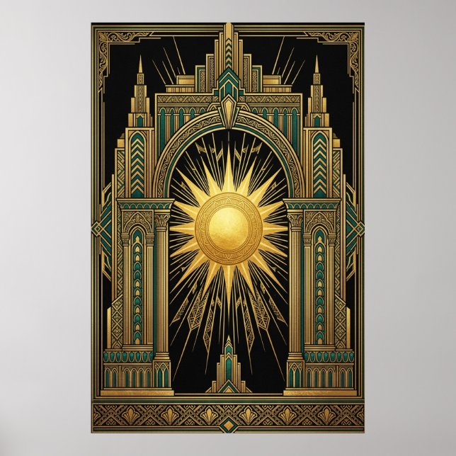 Deco Celestial Sun Portal Poster | Gold Teal Cathe (Devant)
