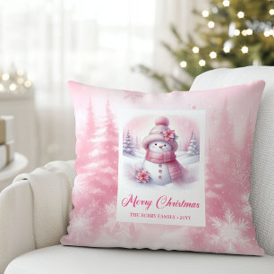 Déco de Coussin de Noël Bonhomme de Neige Rose Ado