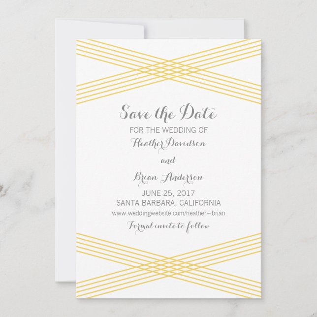 Déco moderne jaune Enregistrer la date Invitation (Devant)
