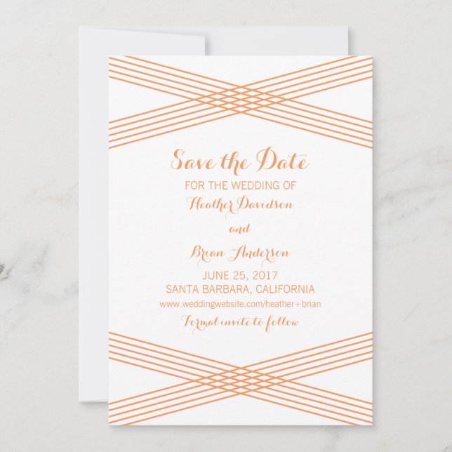Déco moderne orange Enregistrer la date Invitation (Devant)