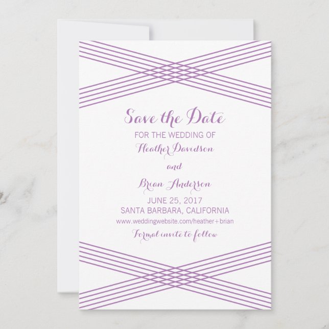 Déco moderne violet Enregistrer la date Invitation (Devant)