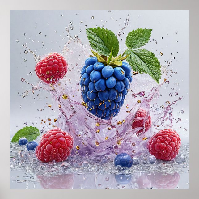 Déco murale de cuisine Splash de framboise bleue (Devant)