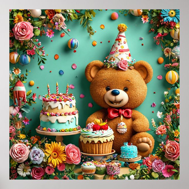 Déco murale pour fête de l'ours en peluche mignon, (Devant)