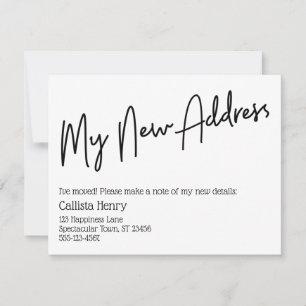 Décontracté Ma nouvelle adresse Faire-part noir et