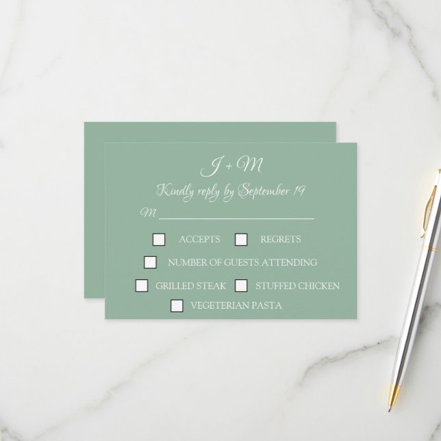 Décontracté Sage Green Boho Simple Moderne RSVP (Devant/Arrière en situation)
