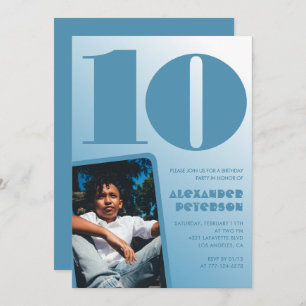 Décor bleu 10e anniversaire invitations Boy Photo