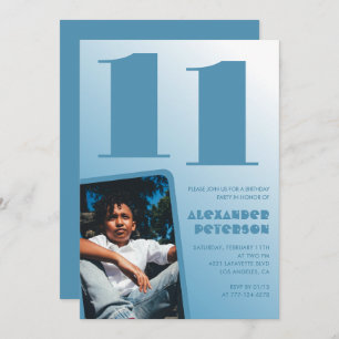 Décor bleu 11e anniversaire invitations Boy Photo