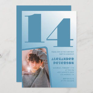 Décor bleu 14e anniversaire invitations Boy Photo