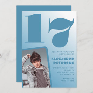 Décor bleu 17e anniversaire invitations Boy Photo
