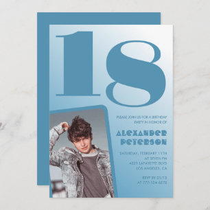Décor bleu 18e anniversaire invitations Boy Photo