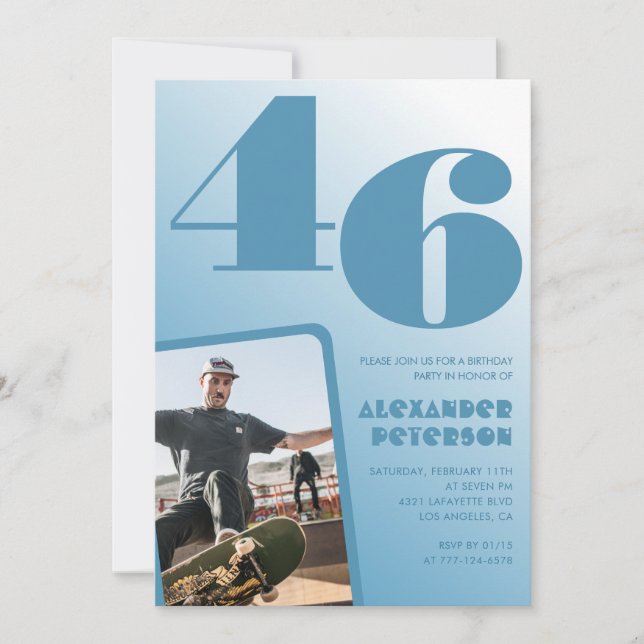 Décor bleu 46e anniversaire invitations Hommes Pho (Devant)