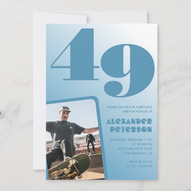 Décor bleu 49e anniversaire invitations Hommes Pho (Devant)