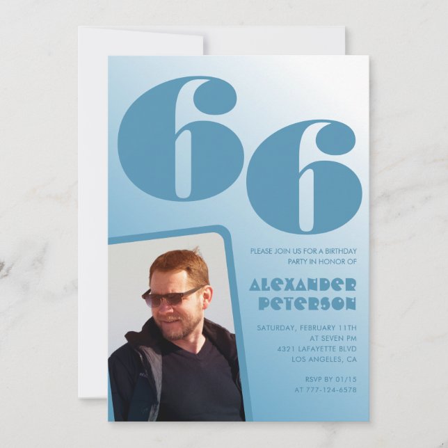 Décor bleu 66e anniversaire invitations Hommes Pho (Devant)