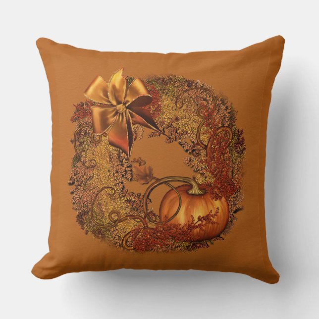 Décor Citrouille d'automne Wreath Orange Coussin (Recto)