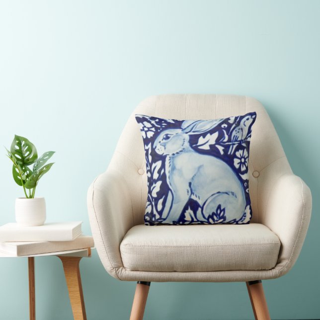 Décor Coussin bleu et blanc pour lapin (Chaise)