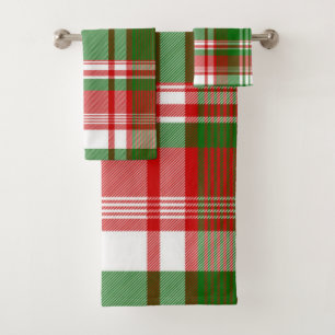 Décor de la salle de bain rouge et vert Plaid