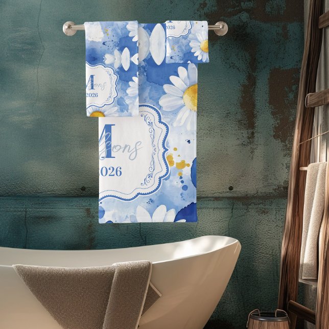 Décor de monogramme de marguerite à l'aquarelle bl (Créateur téléchargé)
