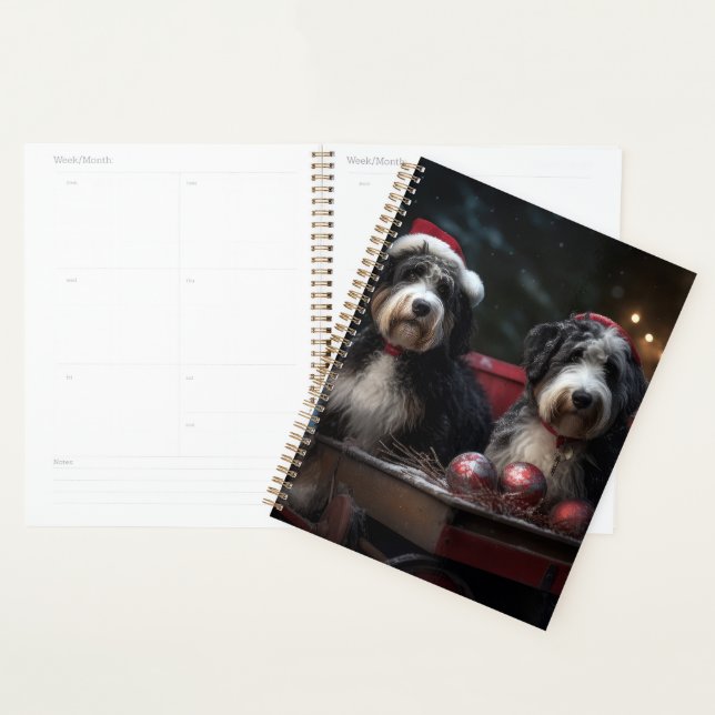 Décor de Noël Bernedoodle Sleigh enneigé   (Devant avec enveloppe)