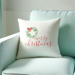 Décor de Noël Coussin de vacances<br><div class="desc">Célébrez les vacances avec style avec nos coussins de Noël décoratifs, avec une réplique étonnante de ma couronne d'eucalyptus d'aquarelle ornée d'un arc rouge sur un arrière - plan blanc immaculé. L'élégant script "Joyeux Noël" ajoute une touche tendance. La face arrière est dotée d'une teinte rouge complémentaire, parfaitement coordonnée avec...</div>