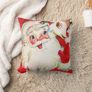 Décor de Noël vintage rétro Père Noël deer coussin