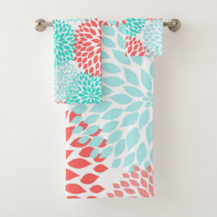 Décor du bain à fleurs de Coral Turquoise Aqua d