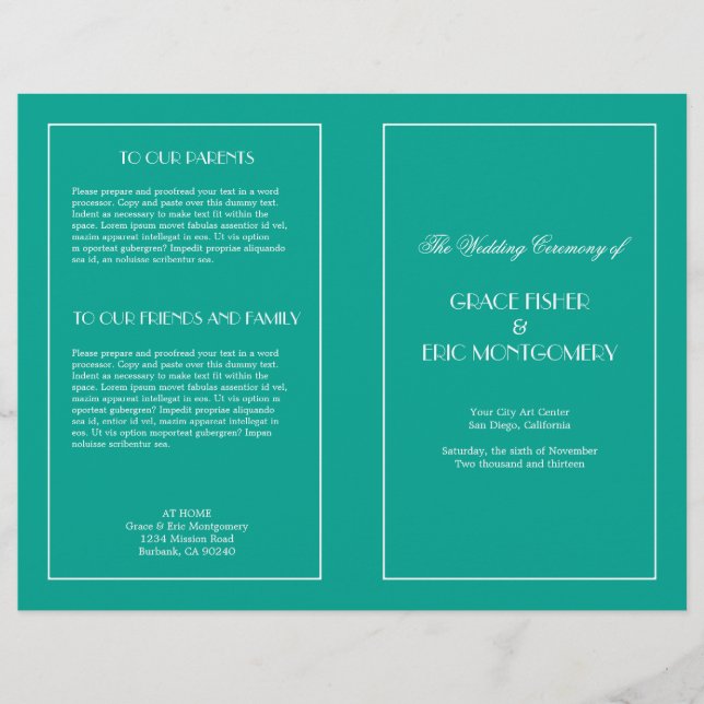 Décor élégant élégant programme de mariage formel  (Devant)