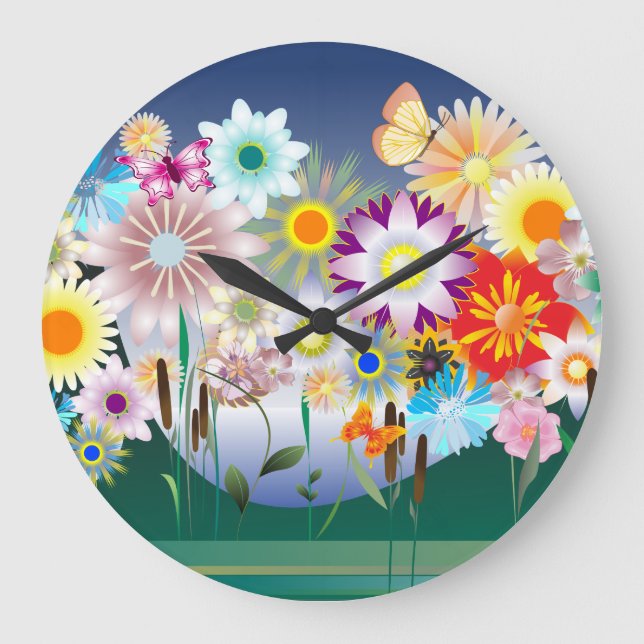Décor Fleur 14 Murs Horloges & Options Numériques (Recto)