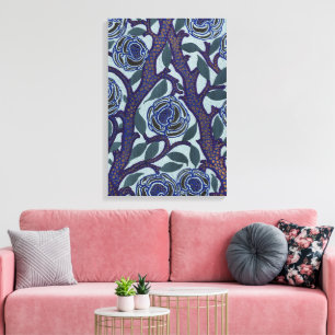 Décor floral Art déco rose en bleu royal et or