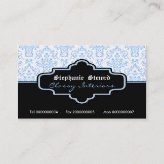 Décor noir bleu blanc damassé cartes de visite