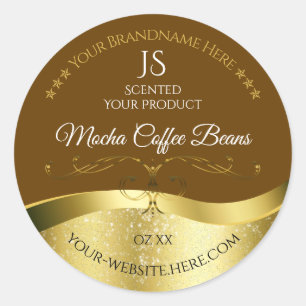 Décor or Wavy Classy Brown foncé Étiquette Monogra