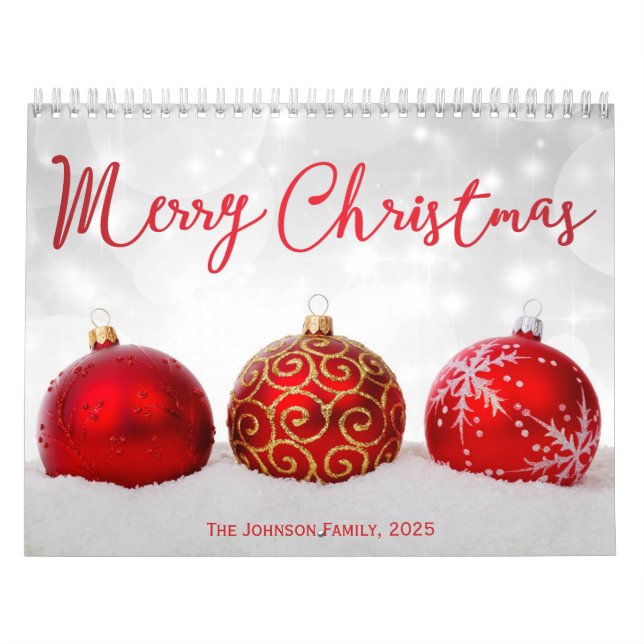 Décor rouge Joyeux Noël 2025 Calendrier photo (Protection)