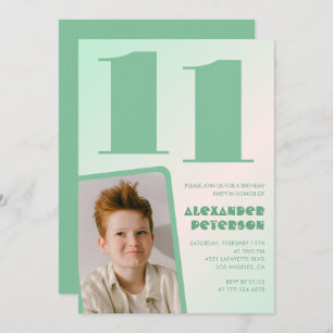 Décor vert 11e anniversaire invitations Boy Photo