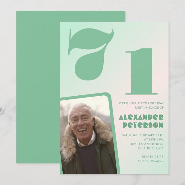 Décor vert 71e anniversaire invitations Boy Photo (Devant / Derrière)