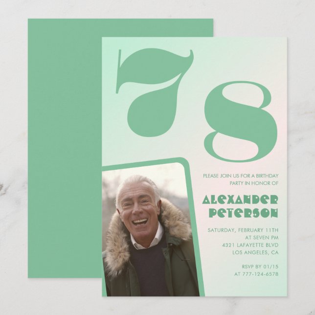 Décor vert 78e anniversaire invitations Hommes Pho (Devant / Derrière)