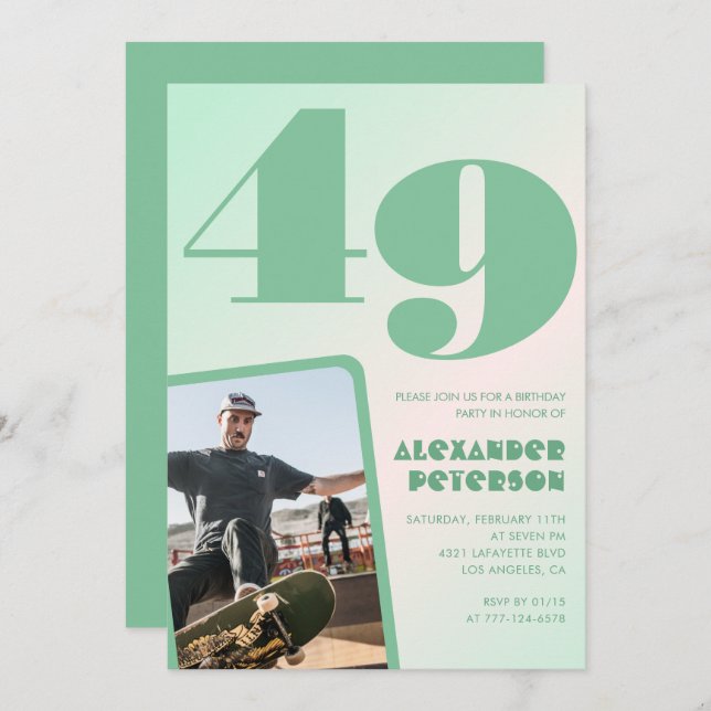 Décor vert Invitations à 49e anniversaire Boy Phot (Devant / Derrière)