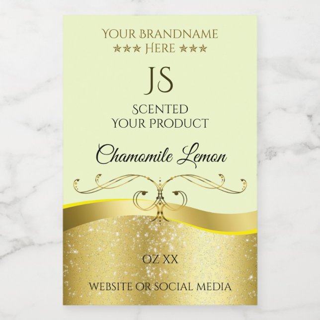 Décor Wavy Gold Deluxe Étiquette Monogramme jaune  (Étiquettes simples)