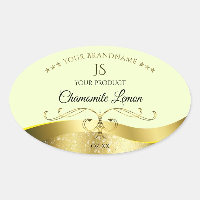 Décor Wavy Gold Deluxe Étiquette Monogramme jaune  (Devant)