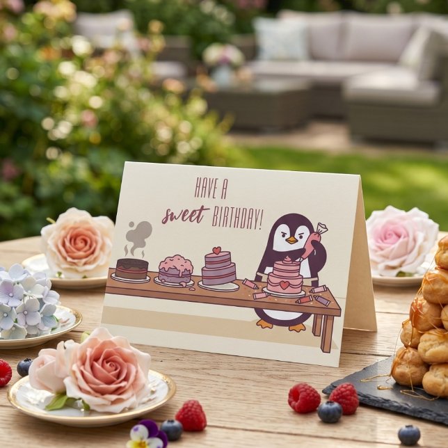 Décorateur de gâteau pingouin | Carte d'anniversai (Lifestyle Shot)