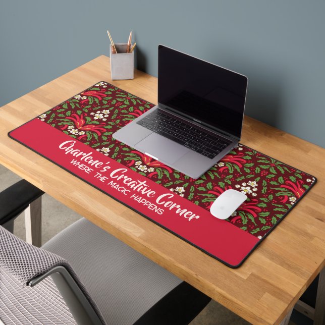 Décoration de bureau avec houx de Noël et nom (Bureau 2)