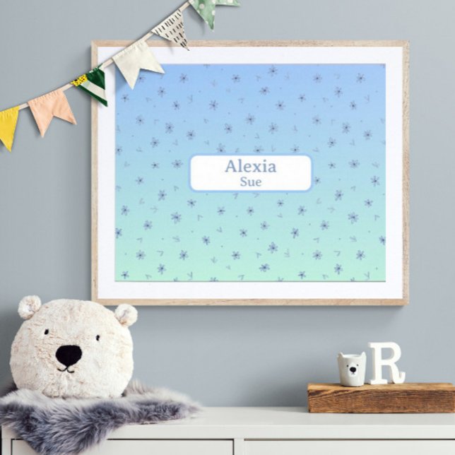 Décoration de chambre d'enfant personnalisée Fleur (Customize name! Shown with white mat and wood frame. (you will receive print only) Thank you!)
