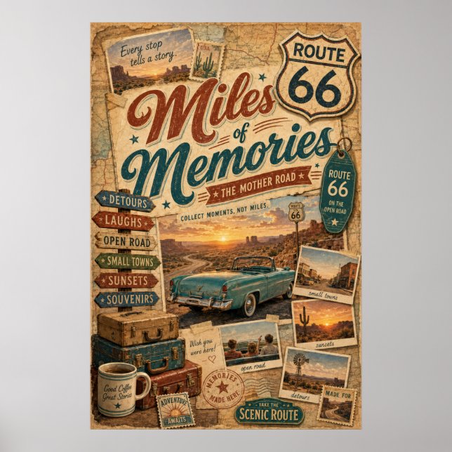 Décoration de collage de road trip Route 66 Miles  (Devant)