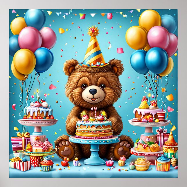 Décoration de fête pour enfants Ourson Joyeux Anni (Devant)