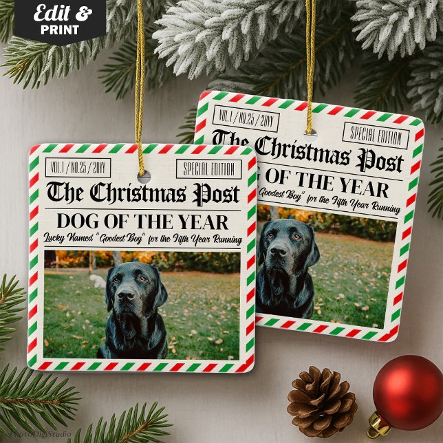 Décoration de journal de Noël personnalisée pour c (Custom Christmas Newspaper Decor, Gift for Dog Ceramic Ornament)