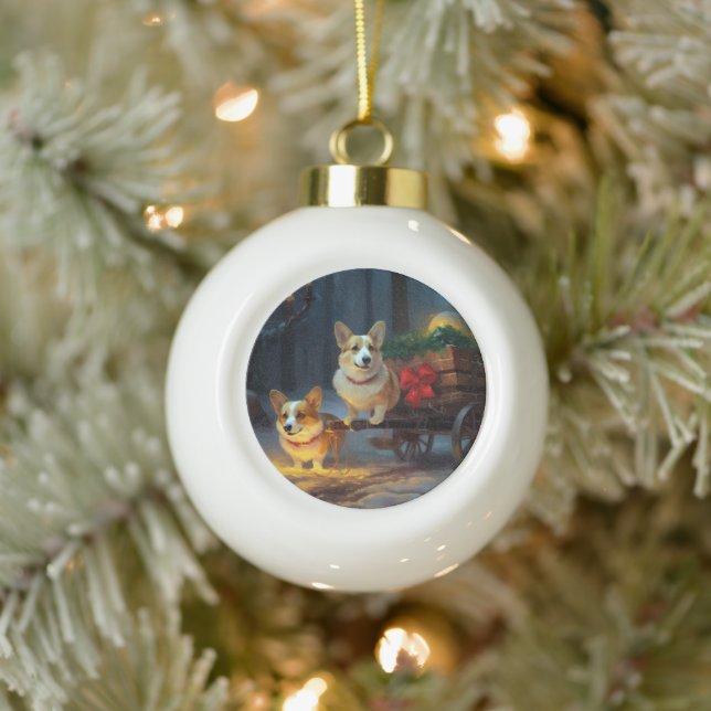 Décoration de Noël Chariot de Corgi enneigé  (Arbre)