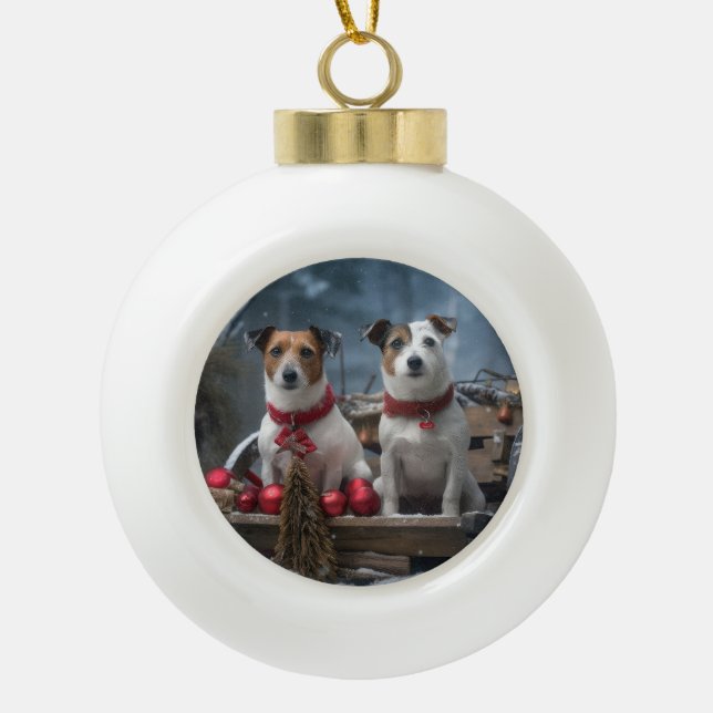 Décoration de Noël Jack Russell enneigé  (Devant)