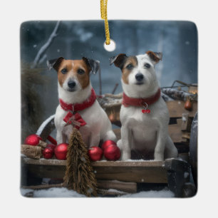 Décoration de Noël pour traîneau enneigé Jack Russ