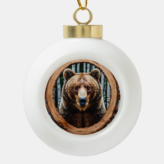 🐻 Décoration de Noël rustique de portrait d'ours  (Devant)
