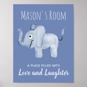 Décoration de nurserie éléphant aquarelle bleue po